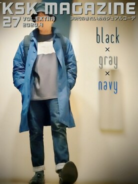 「EMMA CLOTHES（エマクローズ）のローマポンチオーバーサイズロゴカットソー(EMMA CLOTHES)（Tシャツ/カットソー、グレー系）」を使った、KSKさん（メンズ・169cm）の春コーディネート