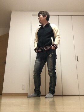 「no brand（ノーブランド）のアイテム（スタジャン）」を使った、SWDさん（メンズ・175cm）の秋コーディネート