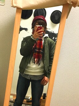 「JUNRED（ジュンレッド）のアイテム（MA-1）」を使った、たろうさん（メンズ・167cm）の冬コーディネート