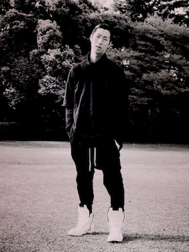 「RickOwens×adidas」｜「アイテム（スウェット）」を使った、likeさん（メンズ・170cm）の春コーディネート