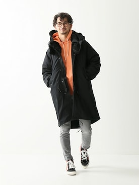 「schott（ショット）のアイテム（モッズコート）」を使った、enoさん（メンズ・174cm）の冬コーディネート