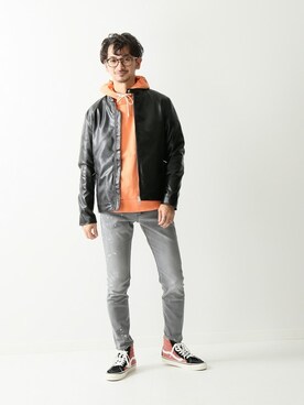 「JOURNAL STANDARD relume（ジャーナルスタンダード　レリューム）のアイテム（ライダースジャケット）」を使った、enoさん（メンズ・174cm）の冬コーディネート