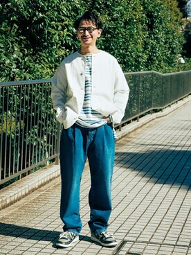 「JOURNAL STANDARD relume（ジャーナルスタンダード　レリューム）のアイテム（ノーカラージャケット）」を使った、enoさん（メンズ・174cm）の春コーディネート