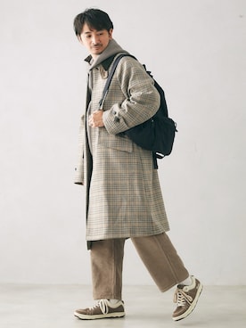 「JOURNAL STANDARD relume（ジャーナルスタンダード　レリューム）のアイテム（ステンカラーコート）」を使った、enoさん（メンズ・174cm）の秋コーディネート