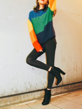 「UNIF」｜「アイテム（ニット/セーター）」を使った、n♡さん（レディース・168cm）の冬コーディネート
