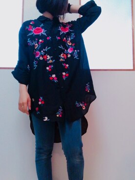 「ZARA（ザラ）のアイテム（シャツ/ブラウス、ブラック系）」を使った、kekoさん（レディース・152cm）の春コーディネート