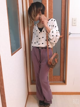 「GU（ジーユー）のアイテム（ピアス（両耳用）、ピンク系）」を使った、kekoさん（レディース・152cm）の秋コーディネート