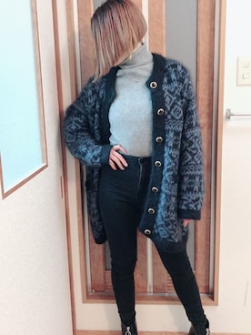 「GU（ジーユー）のアイテム（ニット/セーター、グレー系）」を使った、kekoさん（レディース・152cm）の秋コーディネート