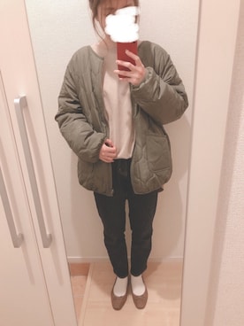 「ZOZO（ゾゾ）のスリムテーパードデニムパンツ［WOMEN］（デニムパンツ）」を使った、𝕡𝕪𝕠𝕟 ⋆⑅さん（レディース・152cm）の冬コーディネート