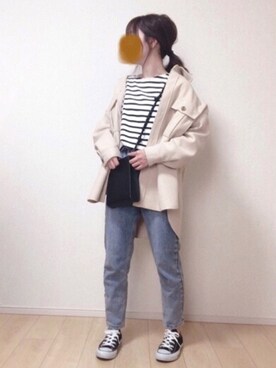 「GRL（グレイル）のテーパードデニムパンツ（デニムパンツ）」を使った、𝕡𝕪𝕠𝕟 ⋆⑅さん（レディース・152cm）の秋コーディネート