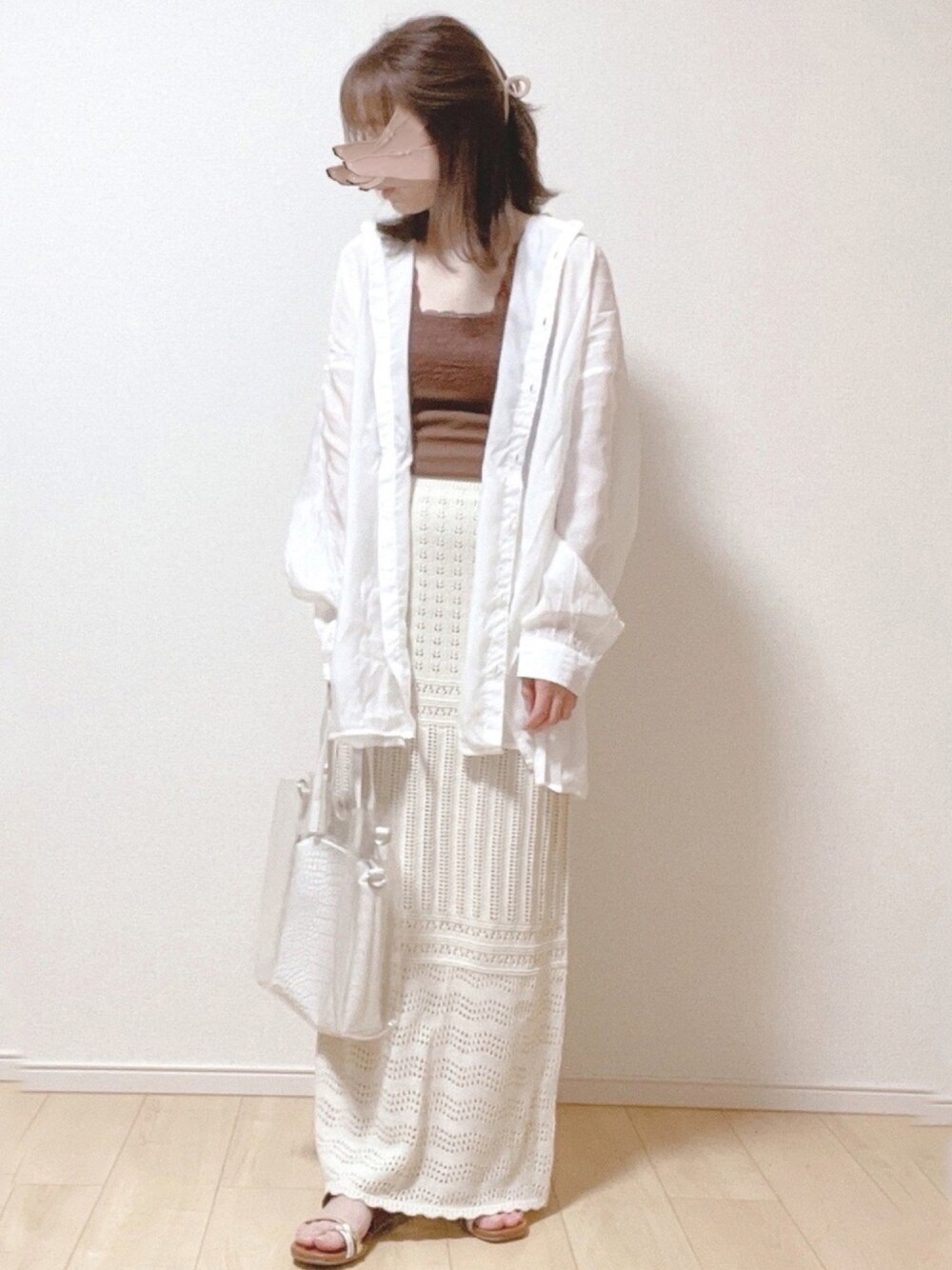 「これが私をアゲる服、休日スタイル、きれいめカジュアル、シンプル、オトナ女子、低身長、プチプラ、夏コーデ、apresjourclair、シャツスタイル」｜「apres jour clairの【apres jour clair】clairフェミニンスタイル３点SET【ZOZOTOWN限定アイテム】（シャツ/ブラウス、ホワイト系）」を使った、𝕡𝕪𝕠𝕟 ⋆⑅さん（レディース・152cm）の春コーディネートの1枚目の写真