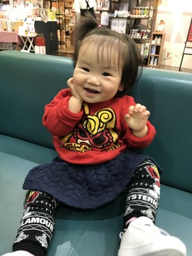「アイテム（スカート）」を使った、Ayayanさん（キッズ・70cm）の冬コーディネート
