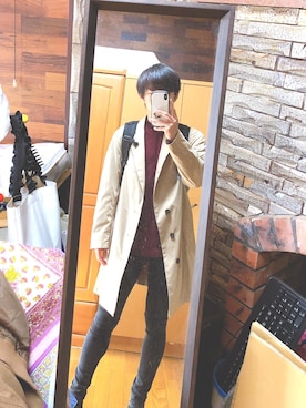 「Right-on（ライトオン）のアイテム（トレンチコート）」を使った、かえでさん（メンズ・169cm）の冬コーディネート