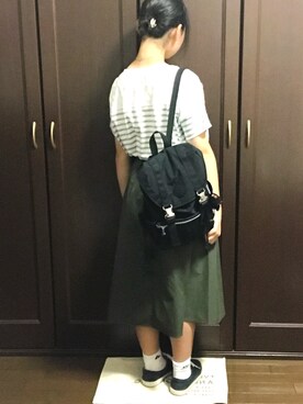 「GU（ジーユー）のアイテム（スカート、グリーン系）」を使った、yuukiさん（レディース・155cm）の秋コーディネート