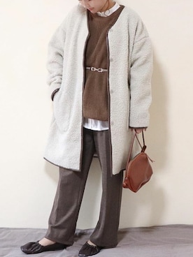 「ニットベスト」｜「アイテム（ムートンコート）」を使った、AN Closetさん（レディース・162cm）の秋コーディネート