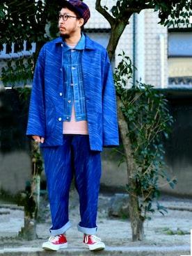 「アイテム（ダウンジャケット/コート、ブルー系）」を使った、dawawaさん（メンズ・177cm）の冬コーディネート