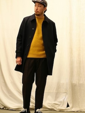 「シンプル」｜「アイテム（ステンカラーコート）」を使った、dawawaさん（メンズ・177cm）の冬コーディネート