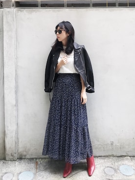 「skirt」｜「アイテム（ライダースジャケット）」を使った、W.さん（レディース・164cm）の冬コーディネート