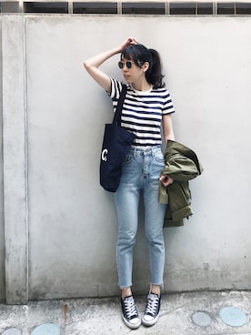 「MUJI」｜「アイテム（ミリタリージャケット）」を使った、W.さん（レディース・164cm）の春コーディネート