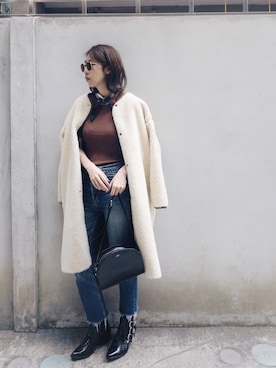 「A.P.C.」｜「アイテム（ノーカラージャケット）」を使った、W.さん（レディース・164cm）の冬コーディネート