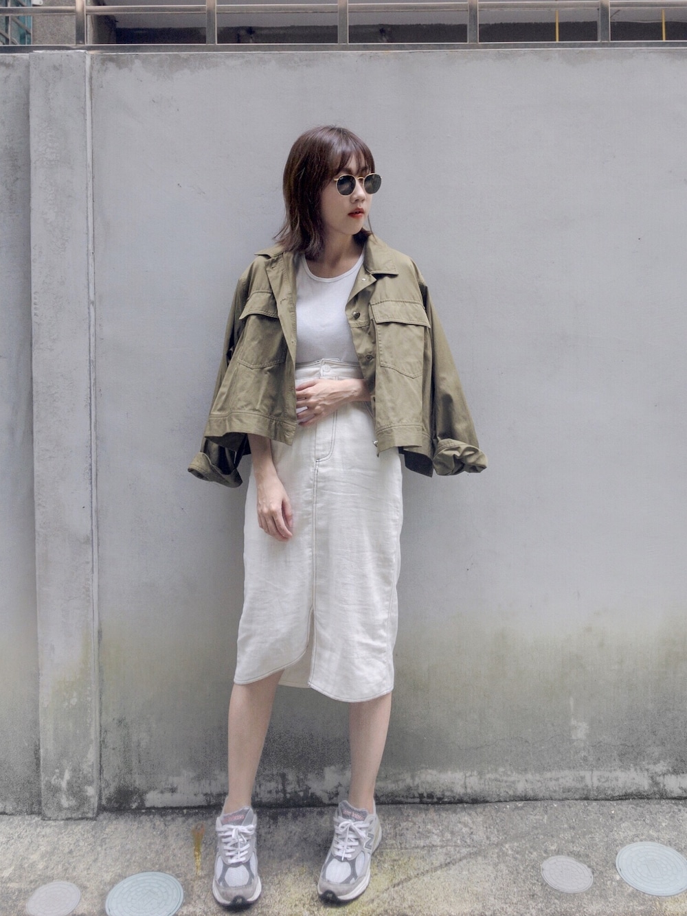 「titivate、millitary、New Balance、nb990、990、NEW BALANCE 990、army」｜「titivateのTCﾂｲﾙｼﾞｬｹｯﾄ（ミリタリージャケット、グリーン系）」を使った、W.さん（レディース・164cm）の秋コーディネートの1枚目の写真