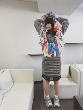 「mame」｜「アイテム（スウェット）」を使った、小谷実由さん（レディース・167cm）の冬コーディネート