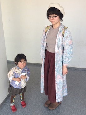 「羽織り」｜「アイテム（ハンチング/ベレー帽）」を使った、ねここ**さん（レディース・158cm）の春コーディネート