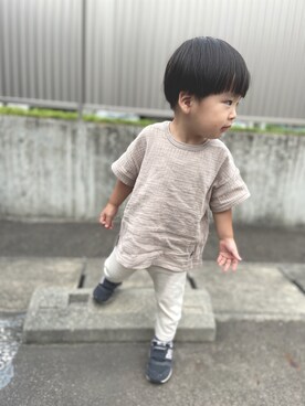 「BREEZE（ブリーズ）のガーゼTシャツ（Tシャツ/カットソー、ベージュ系）」を使った、suke3boys★さん（キッズ・120cm）の秋コーディネート