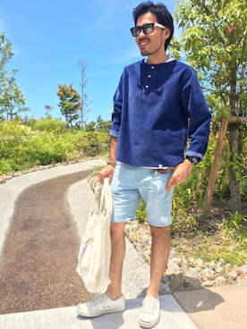 「ブルー x ホワイト」｜「アイテム（アクセサリー）」を使った、はらちゃんさん（メンズ・168cm）の夏コーディネート