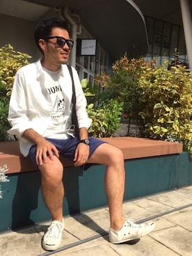 「ノーティードッグ」｜「アイテム（バッグ）」を使った、はらちゃんさん（メンズ・168cm）の夏コーディネート