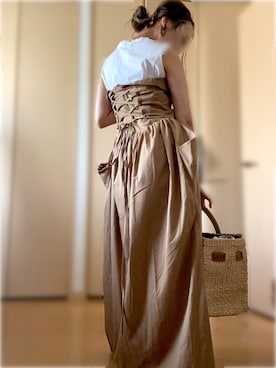 「SEA（シー）のアイテム（かごバッグ）」を使った、m⑅﻿さん（レディース・156cm）の夏コーディネート