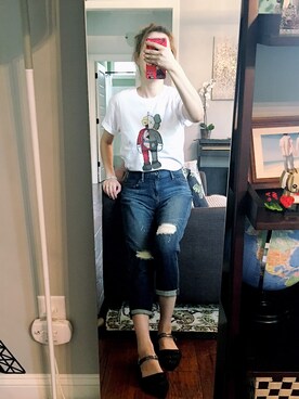 「UNIQLO（ユニクロ）のアイテム（Tシャツ/カットソー、ホワイト系）」を使った、Riri Duanさん（レディース）の夏コーディネート