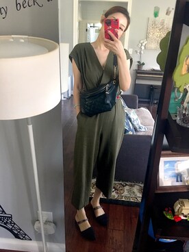 「ZARA（ザラ）のアイテム（オールインワン・サロペット、グリーン系）」を使った、Riri Duanさん（レディース）の夏コーディネート