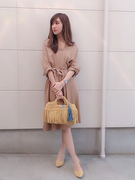 「NATURAL BEAUTY BASIC（ナチュラルビューティーベーシック）のアイテム（シャツワンピース）」を使った、りなちーさん（レディース・160cm）の春コーディネート