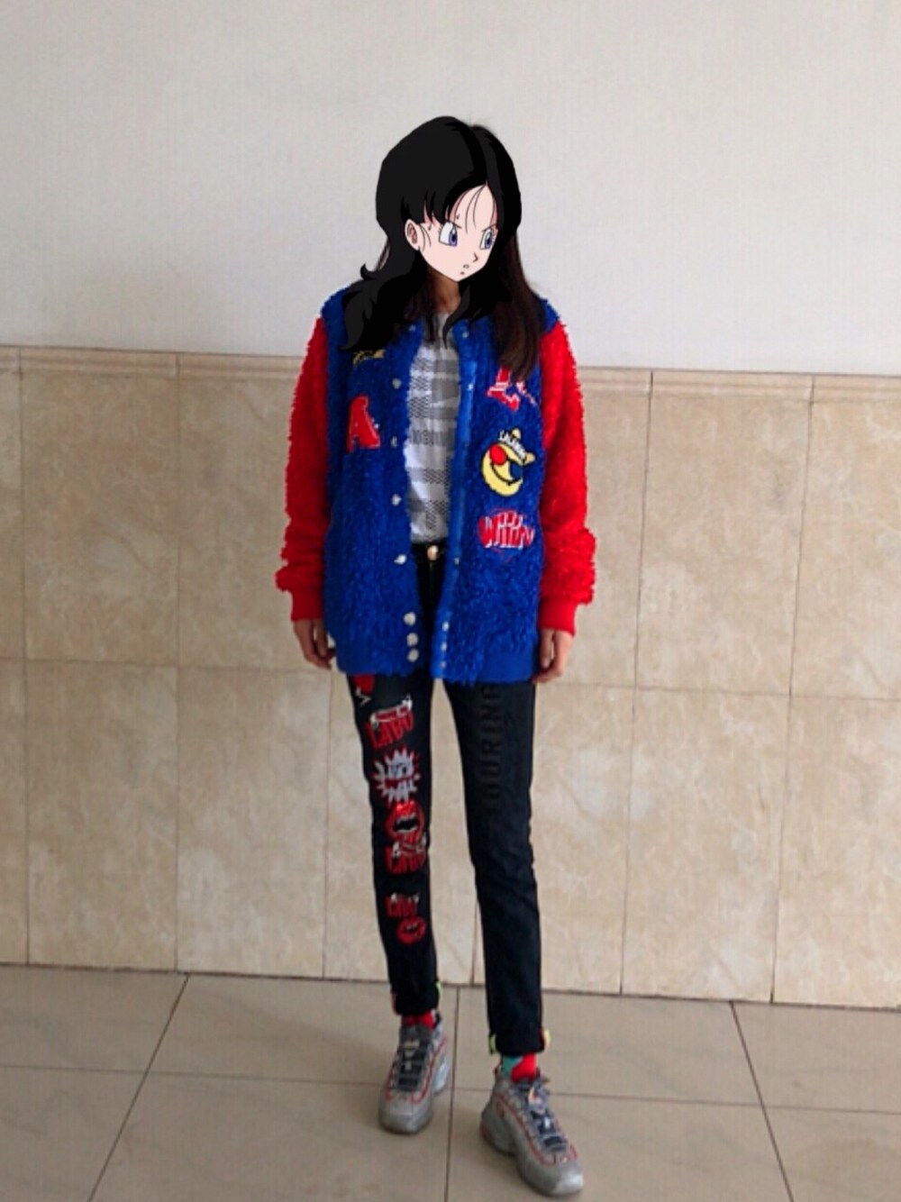「今日のコーデ」｜「LaLaBoBoのアイテム（ノーカラージャケット、レッド系）」を使った、王不很二さん（レディース・169cm）の秋コーディネートの1枚目の写真