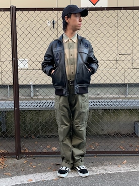 「レザーコーデ」｜「アイテム（ジャケット/アウター）」を使った、tatsuyaさん（メンズ・171cm）の秋コーディネート