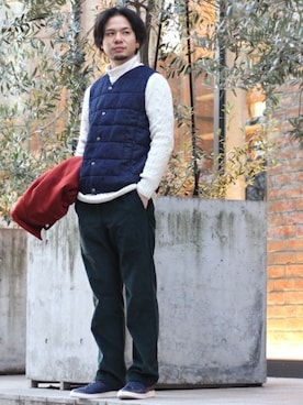 「417 EDIFICE（フォーワンセブンエディフィス）のアイテム（ダウンベスト）」を使った、FUMIさん（メンズ・175cm）の冬コーディネート
