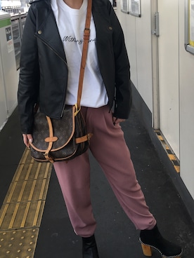 「花見コーデ」｜「アイテム（ライダースジャケット）」を使った、camelonさん（レディース・159cm）の春コーディネート