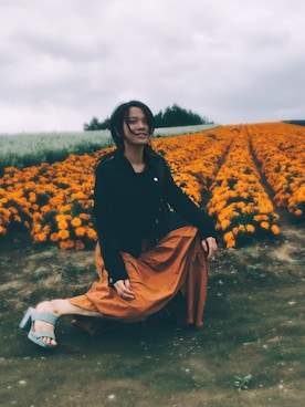 「オレンジスカート」｜きむさん（レディース・156cm）の秋コーディネート