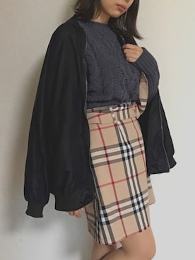 「バーバリー」｜「アイテム（MA-1）」を使った、ももかさん（レディース・159cm）の秋コーディネート