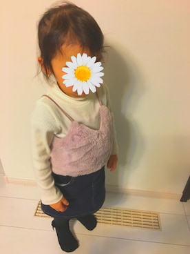 「Moujonjon（ムージョンジョン）のアイテム（デニムスカート）」を使った、もっぷがーるさん（キッズ・100cm）の冬コーディネート