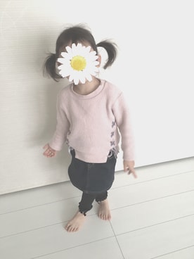 「Moujonjon（ムージョンジョン）のアイテム（デニムスカート）」を使った、もっぷがーるさん（キッズ・100cm）の冬コーディネート