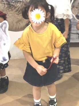「Moujonjon（ムージョンジョン）のアイテム（デニムスカート）」を使った、もっぷがーるさん（キッズ・100cm）の夏コーディネート