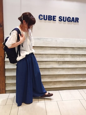 「CUBE SUGAR（キューブシュガー）のアイテム（サロペット/オーバーオール）」を使った、やぎさん（レディース・163cm）の夏コーディネート