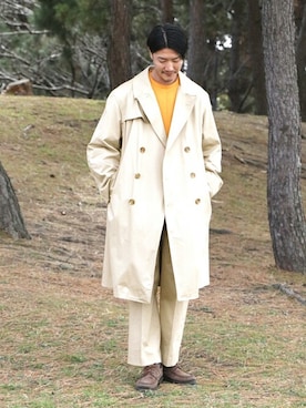 「ベージュパンツ」｜「アイテム（その他アウター）」を使った、sassanさん（メンズ・182cm）の冬コーディネート