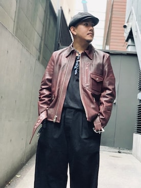「アイテム（ライダースジャケット、その他）」を使った、kazukiさん（メンズ・175cm）の秋コーディネート