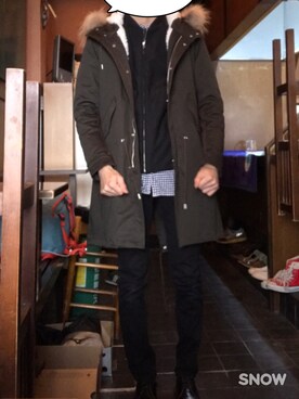 「STUDIOUS（ステュディオス）のアイテム（モッズコート）」を使った、のべさん（メンズ・165cm）の冬コーディネート