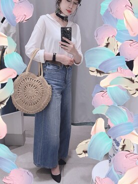 「grove（グローブ）のアイテム（かごバッグ）」を使った、KYOさん（レディース・155cm）の夏コーディネート