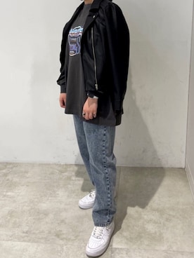 「SPINNS（スピンズ）のアイテム（ライダースジャケット）」を使った、noaさん（レディース・162cm）の春コーディネート