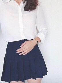 MARSH PINK | navy pleated skirt(スカート)